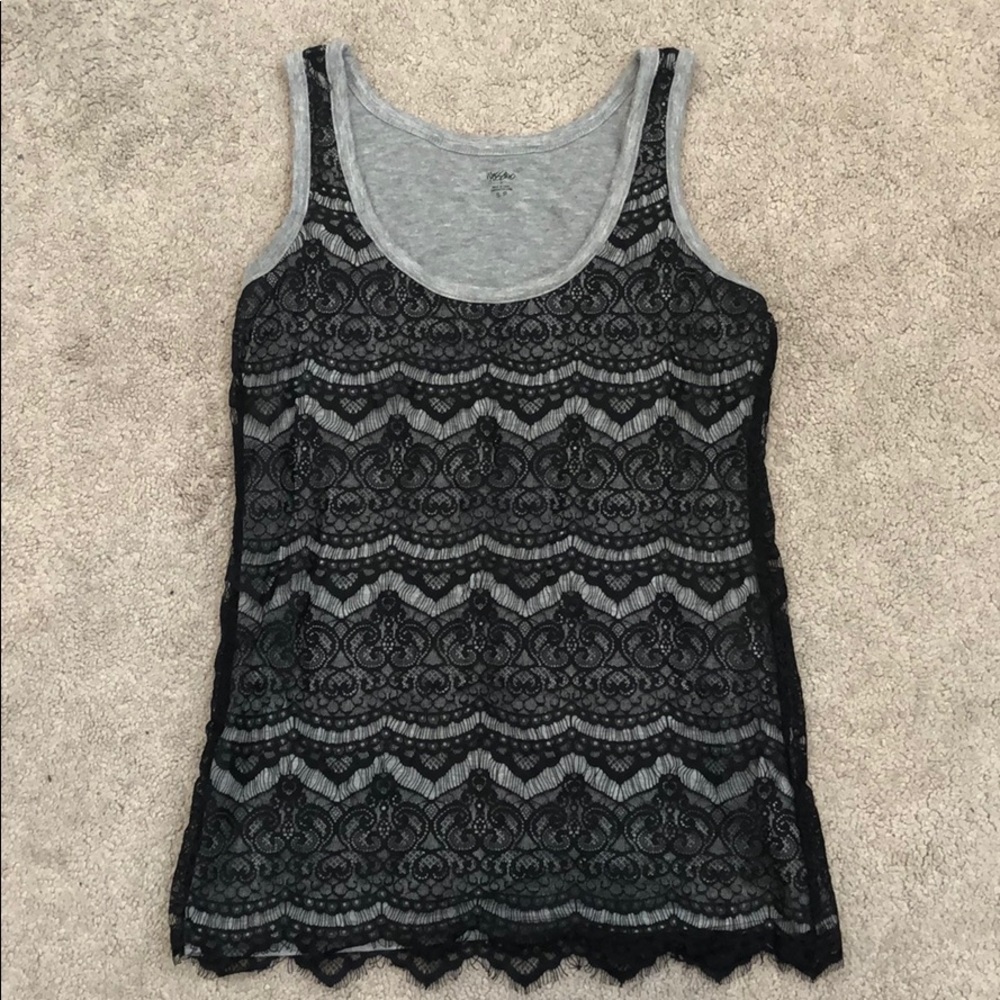 Mossimo Small Grey and Black Lace Tank